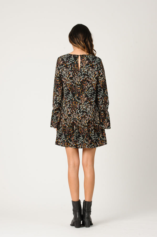VIOLET POET MINI DRESS-BLACK POTPOURRI