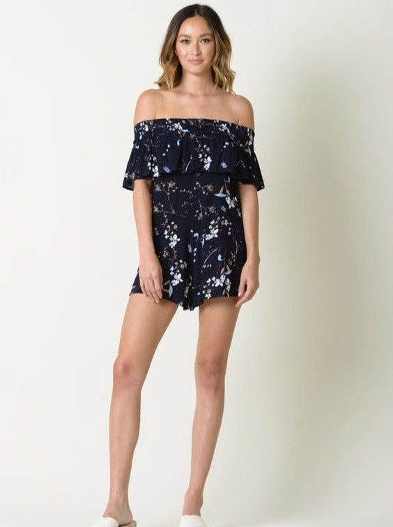 TESSA OFF THE SHOULDER ROMPER-NAVY FLORAL