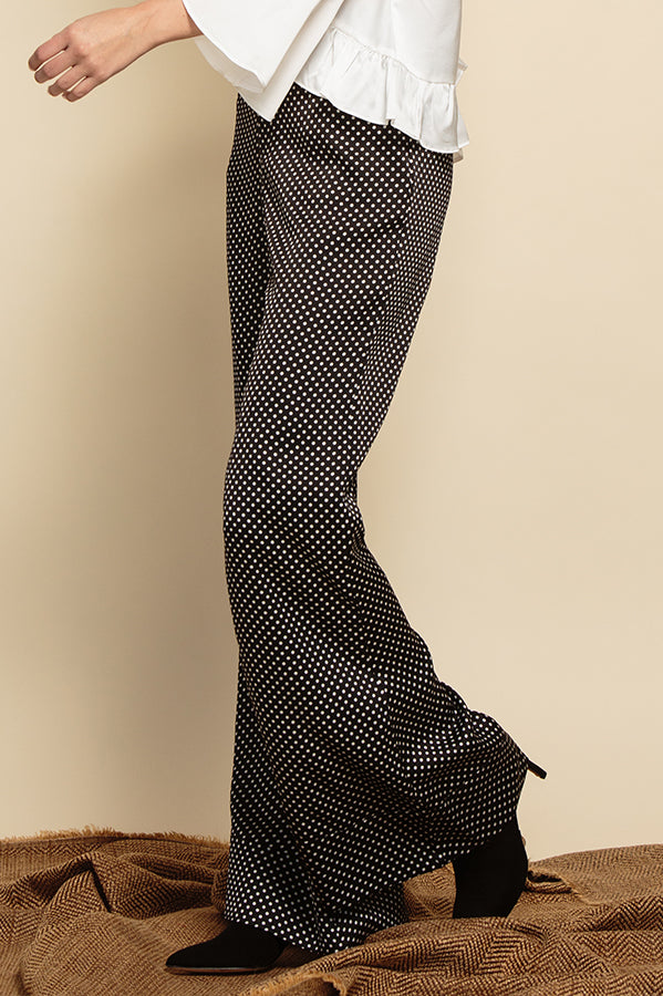 ISLA CONTRAST CUFF PANT-BLACK POLKA DOT