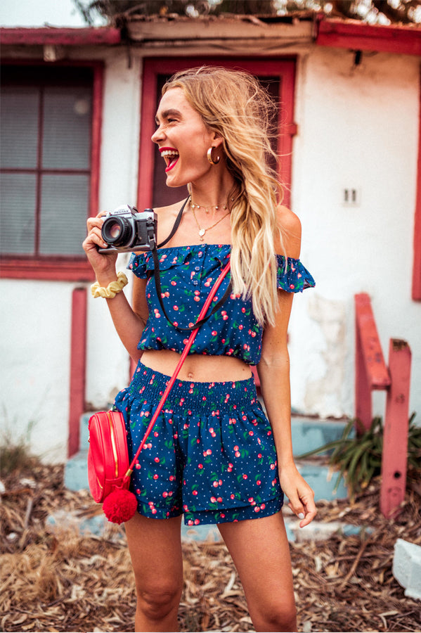 HADLEY FLUTTER SHORTS-NAVY CHERRY