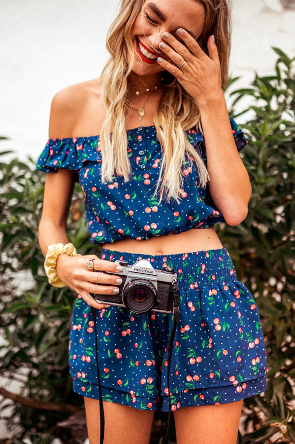 HADLEY FLUTTER SHORTS-NAVY CHERRY