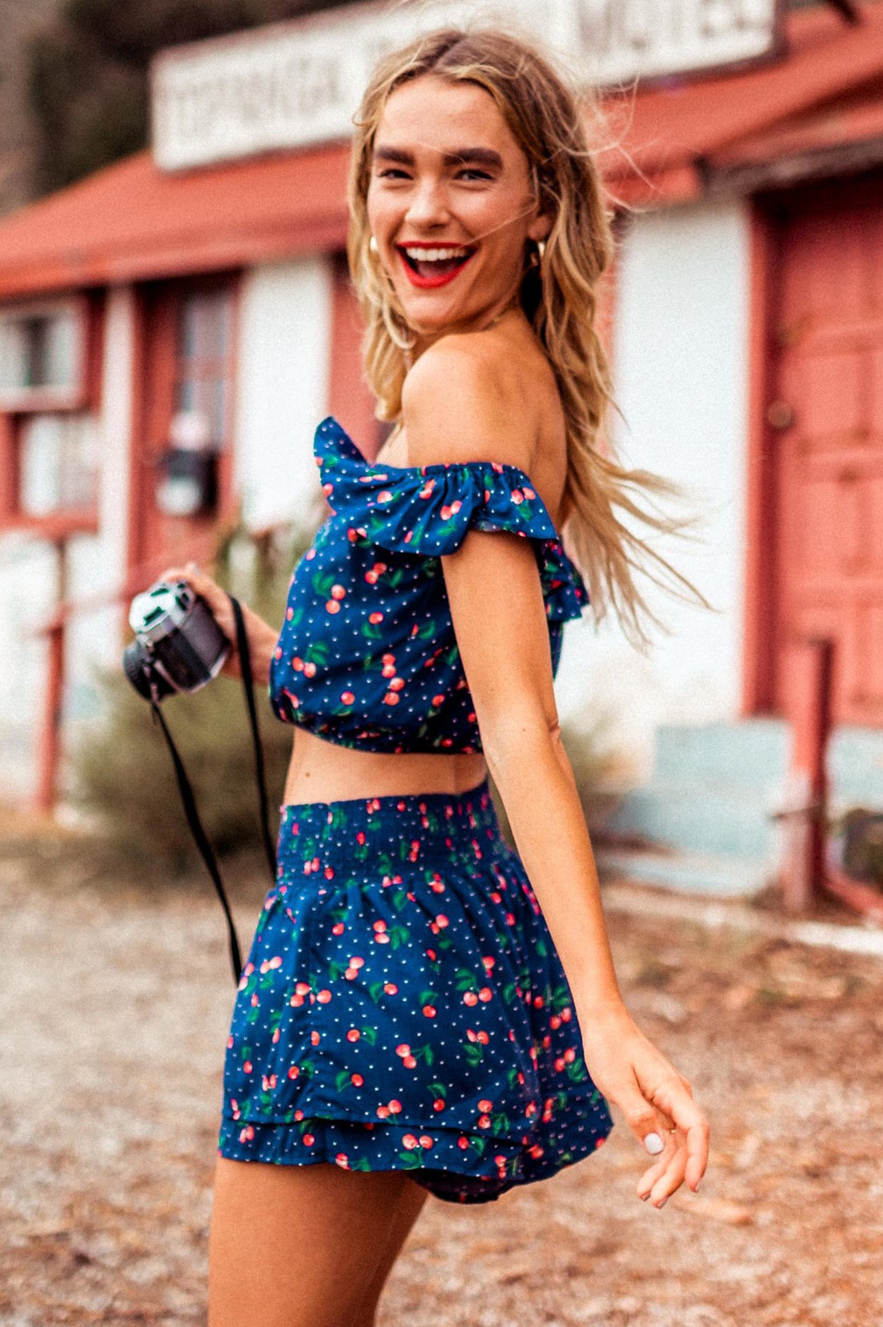 HADLEY FLUTTER SHORTS-NAVY CHERRY