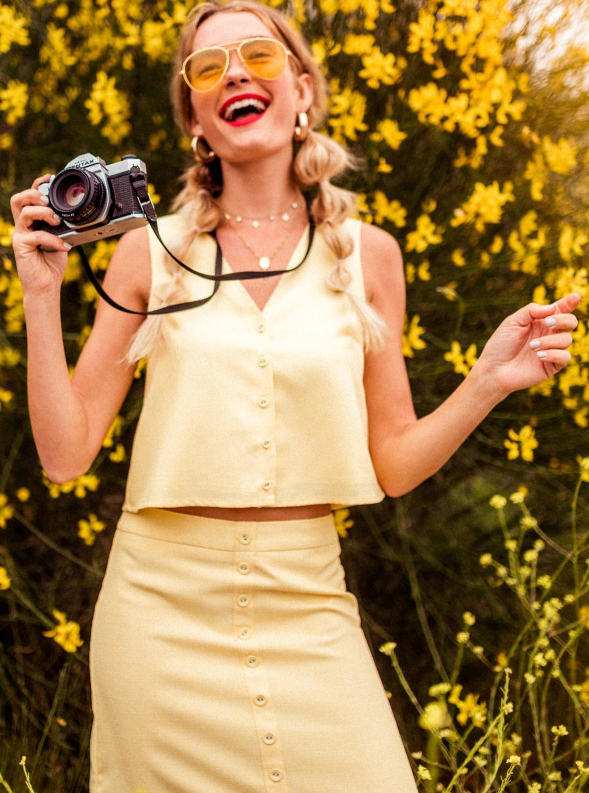 CHELSEA FRONT BUTTON SKIRT-CANARY