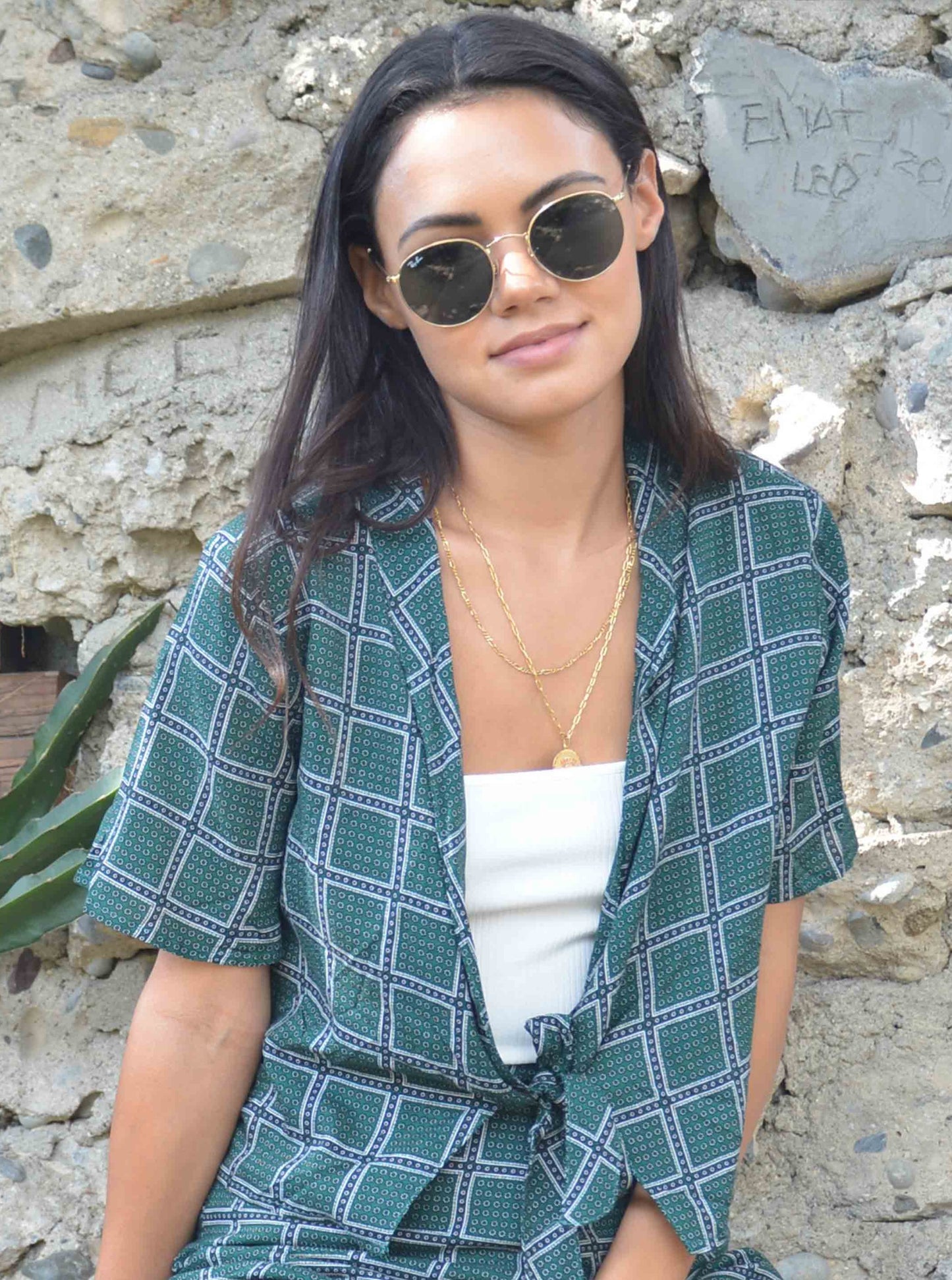 GILA TIE FRONT TOP-HUNTER GREEN