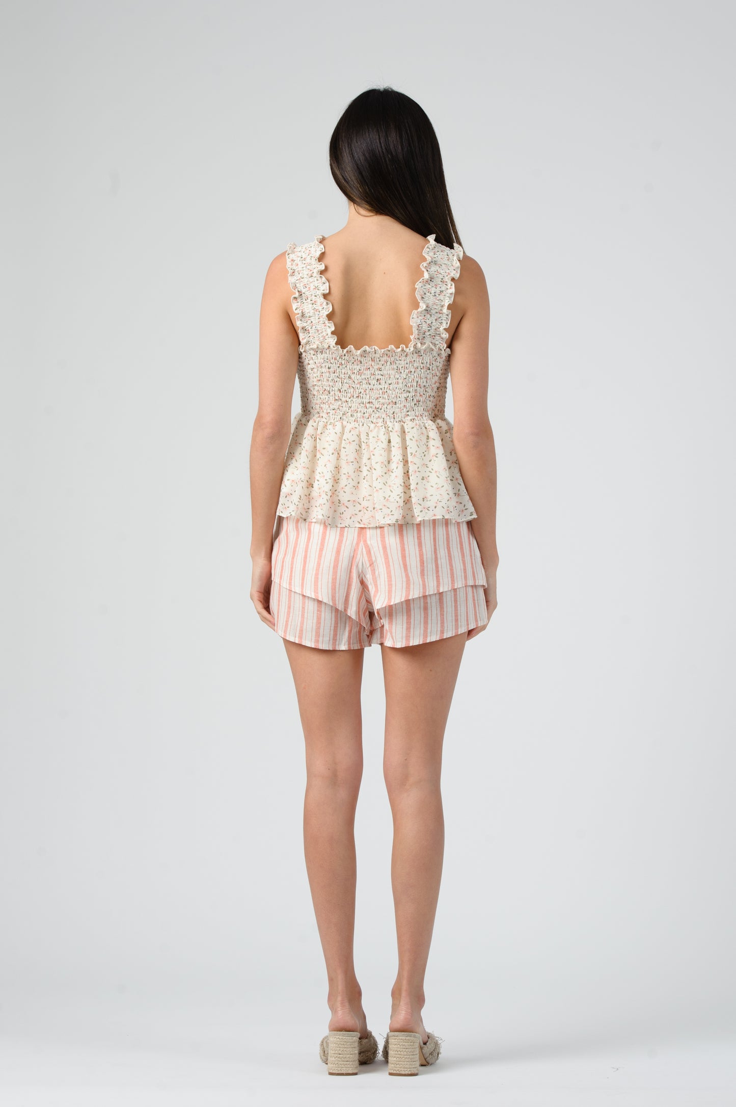 CREAM FLORAL SMOCKED PEPLUM TOP-CREAM FLORAL