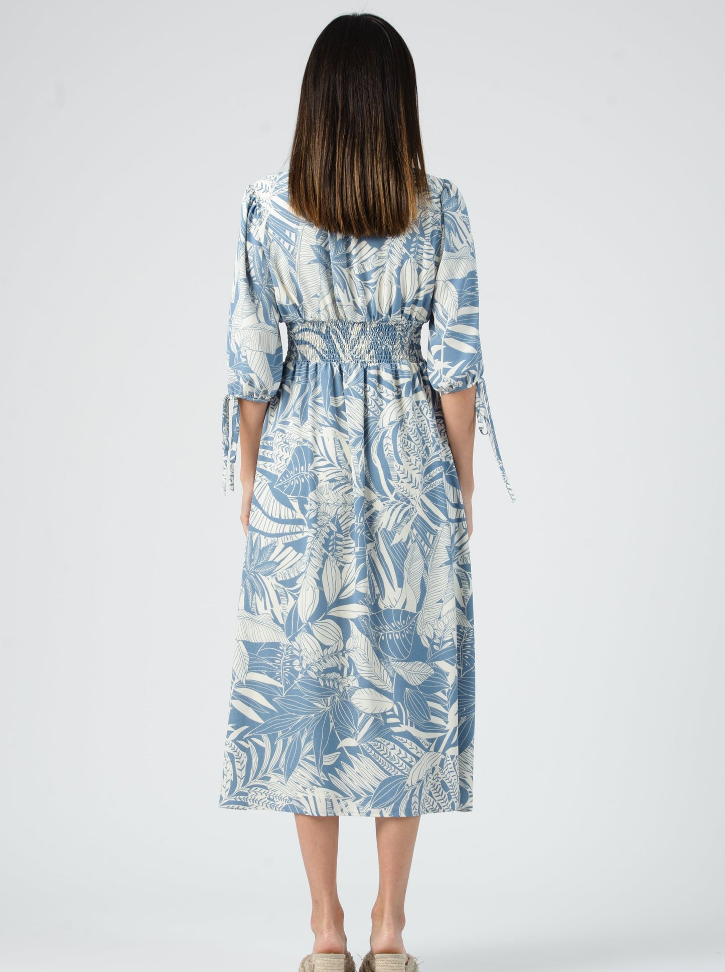 SISSY SMOCKED MIDI DRESS-BLUE LEAF