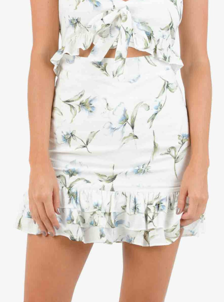 VANESSA FRONT TIE MINI DRESS-WHITE FLORAL M / White FLORAL VANESSA FRONT TIE MINI DRESS-WHITE FLORAL M / White FLORAL