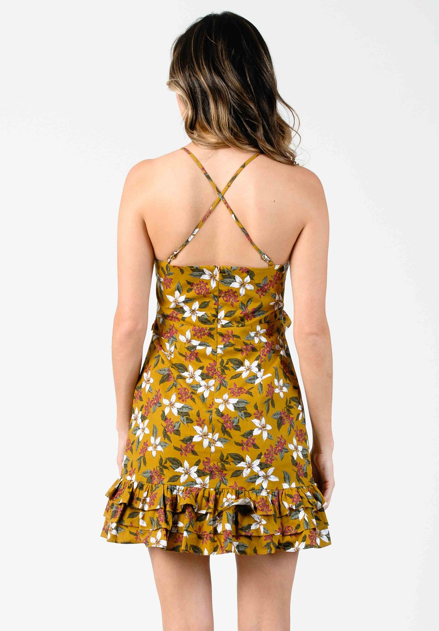 VANESSA CROSS-BACK DRESS-MUSTARD FLORAL