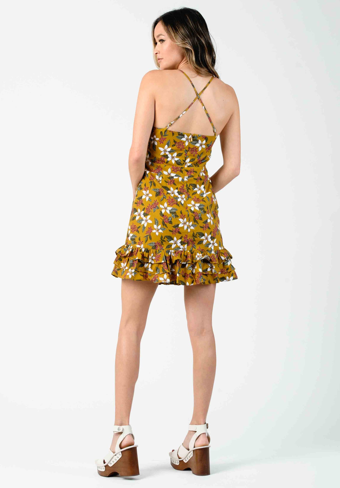 VANESSA CROSS-BACK DRESS-MUSTARD FLORAL