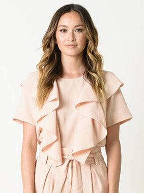 PAYTON CASCADE RUFFLE TEE-SANDSTONE