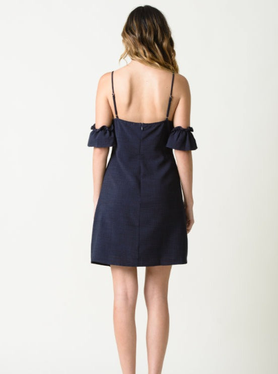 AMY COLD SHOULDER MINI DRESS-NAVY