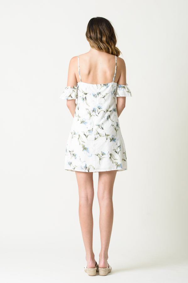 AMY COLD SHOULDER MINI DRESS-WHITE FLORAL