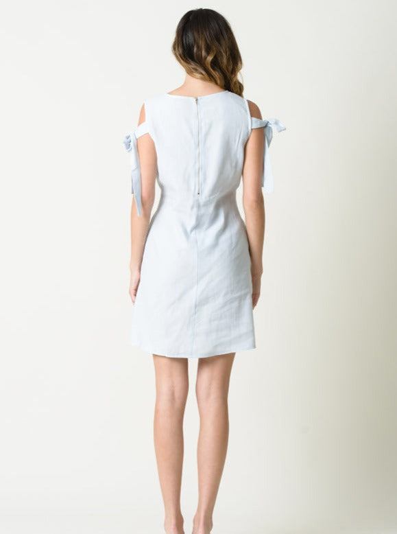 DAISY SHOULDER TIE DRESS-LIGHT DENIM