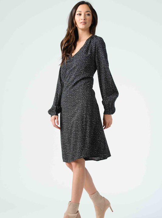 RENE V-NECK DRESS-BW SPECKLE
