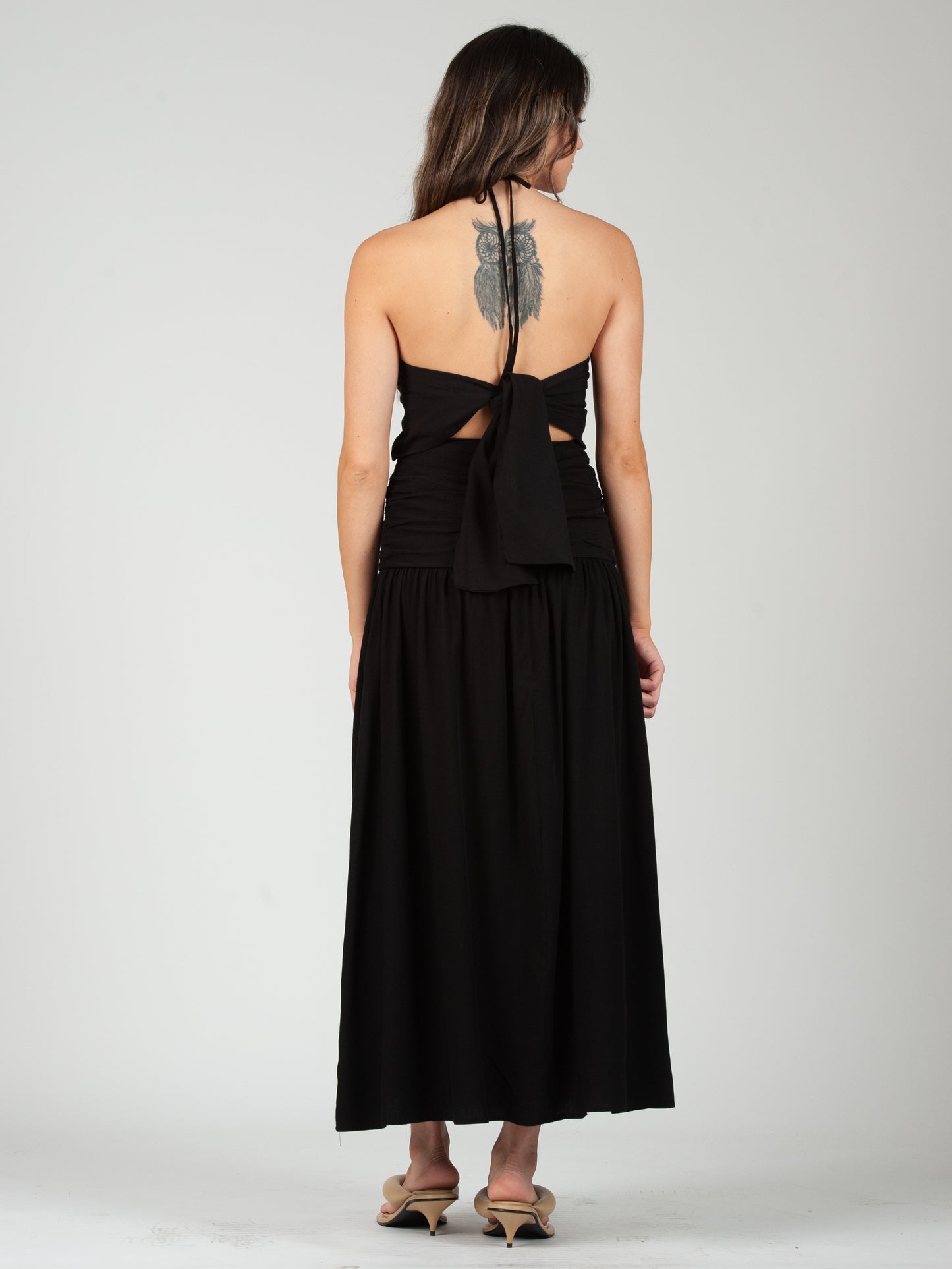 BLACK HALTER DRESS