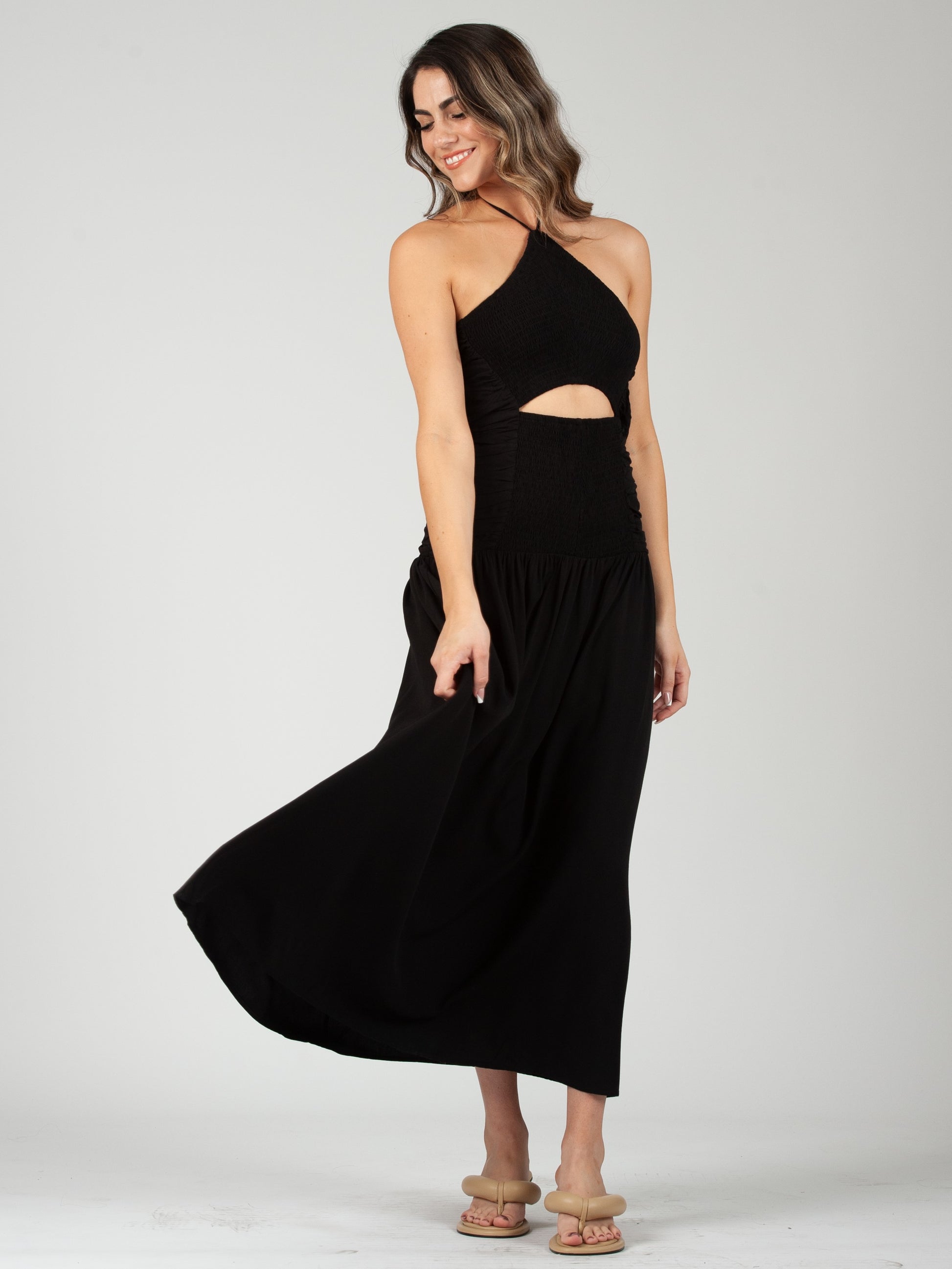 BLACK HALTER DRESS