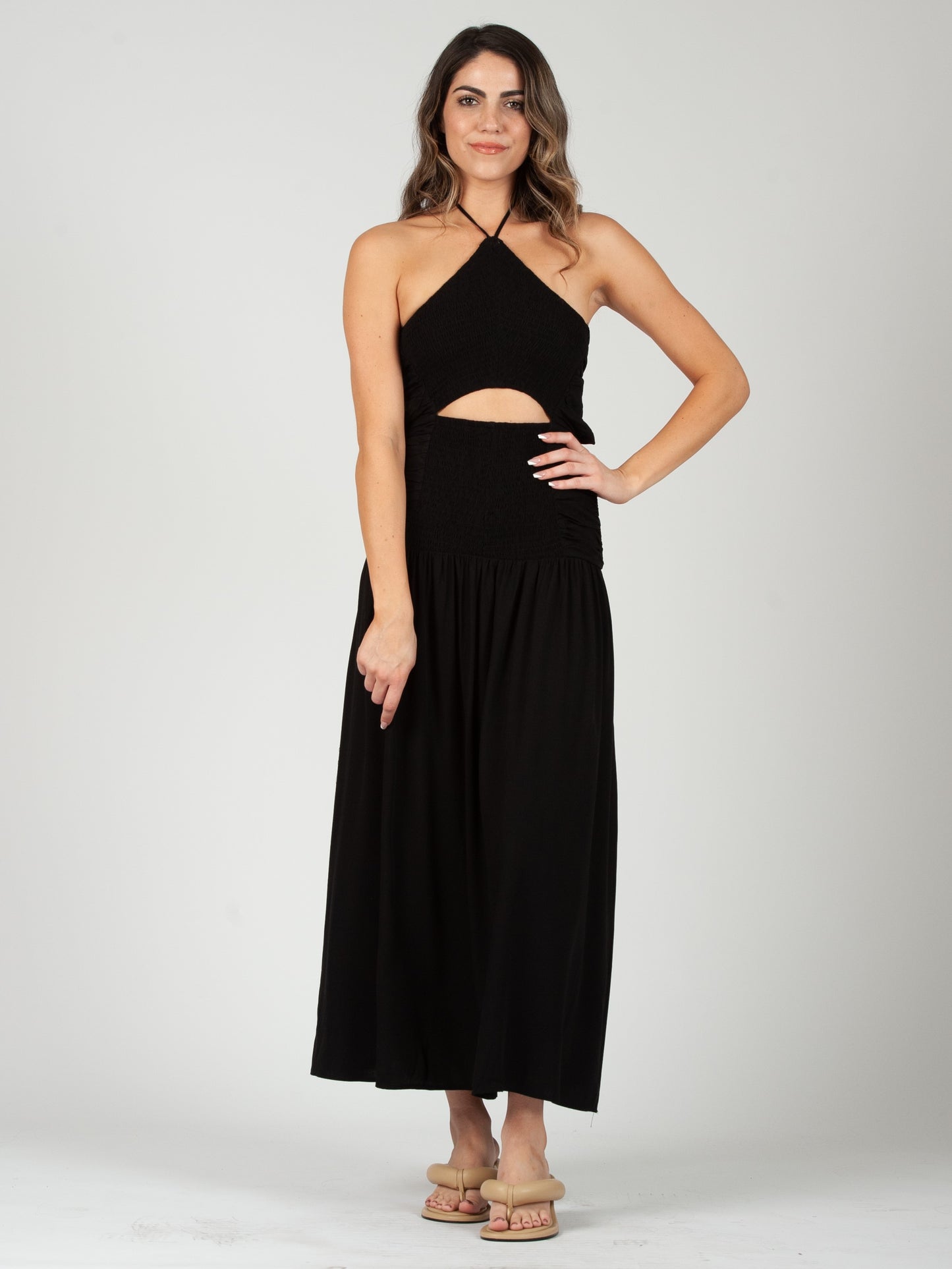 BLACK HALTER DRESS