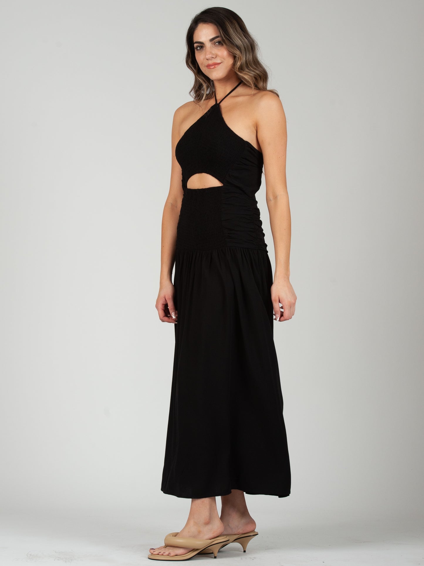 BLACK HALTER DRESS