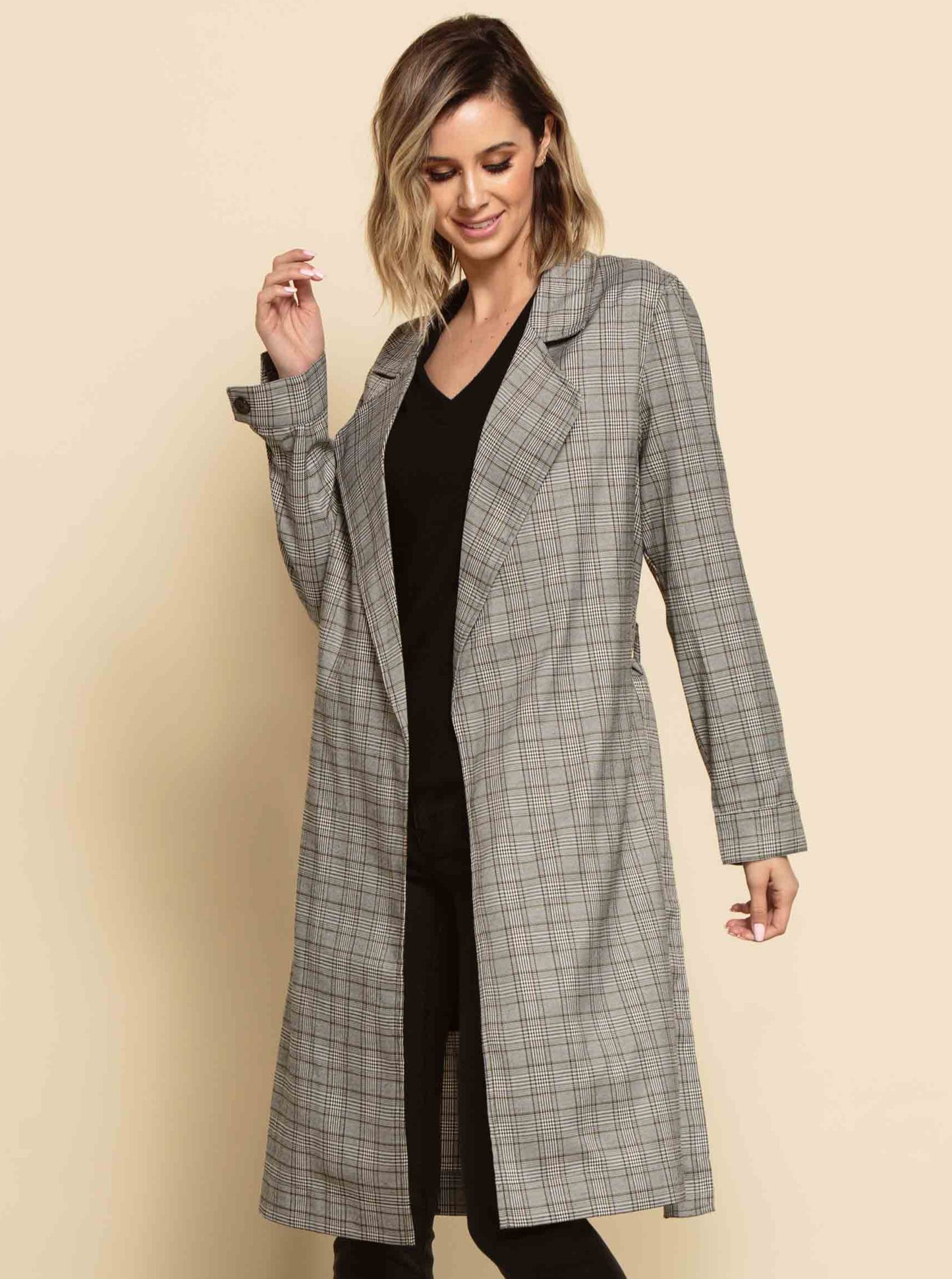 CHARLEE DUSTER-BLACK/WHITE PLAID