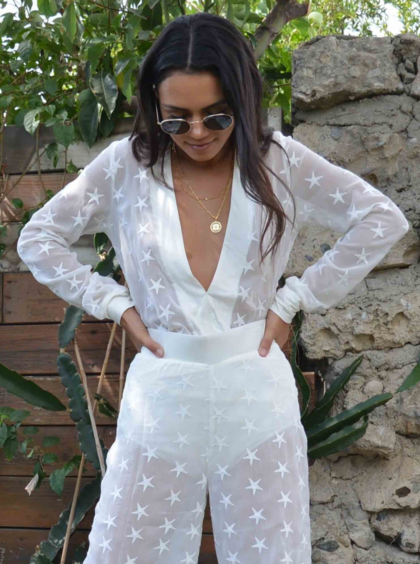 TUCSON DEEP V BODYSUIT-WHITE STAR