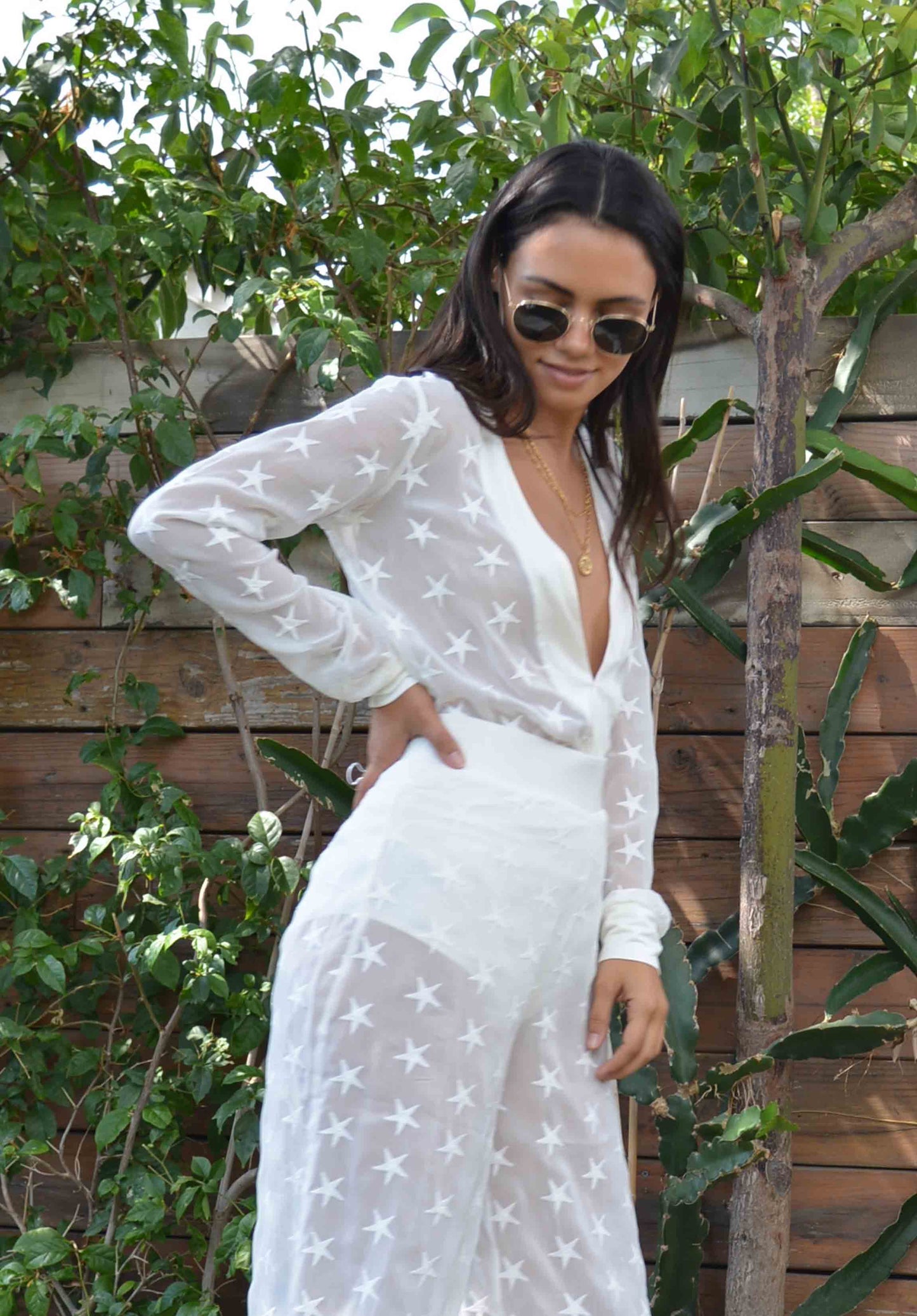 TUCSON DEEP V BODYSUIT-WHITE STAR