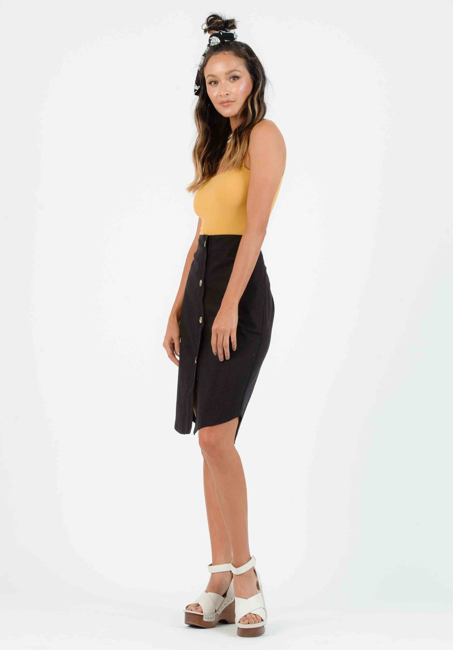 REILEY SQUARE NECK BODYSUIT-MUSTARD