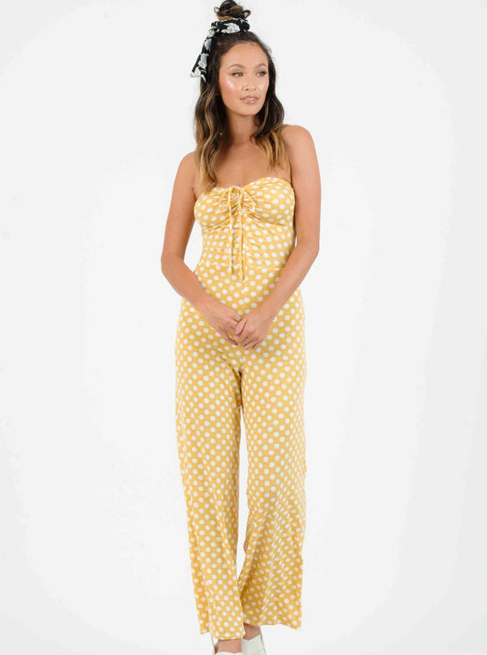 SEFINA SYNCHED JUMPSUIT-MUSTARD/WHITE POLKA DOT