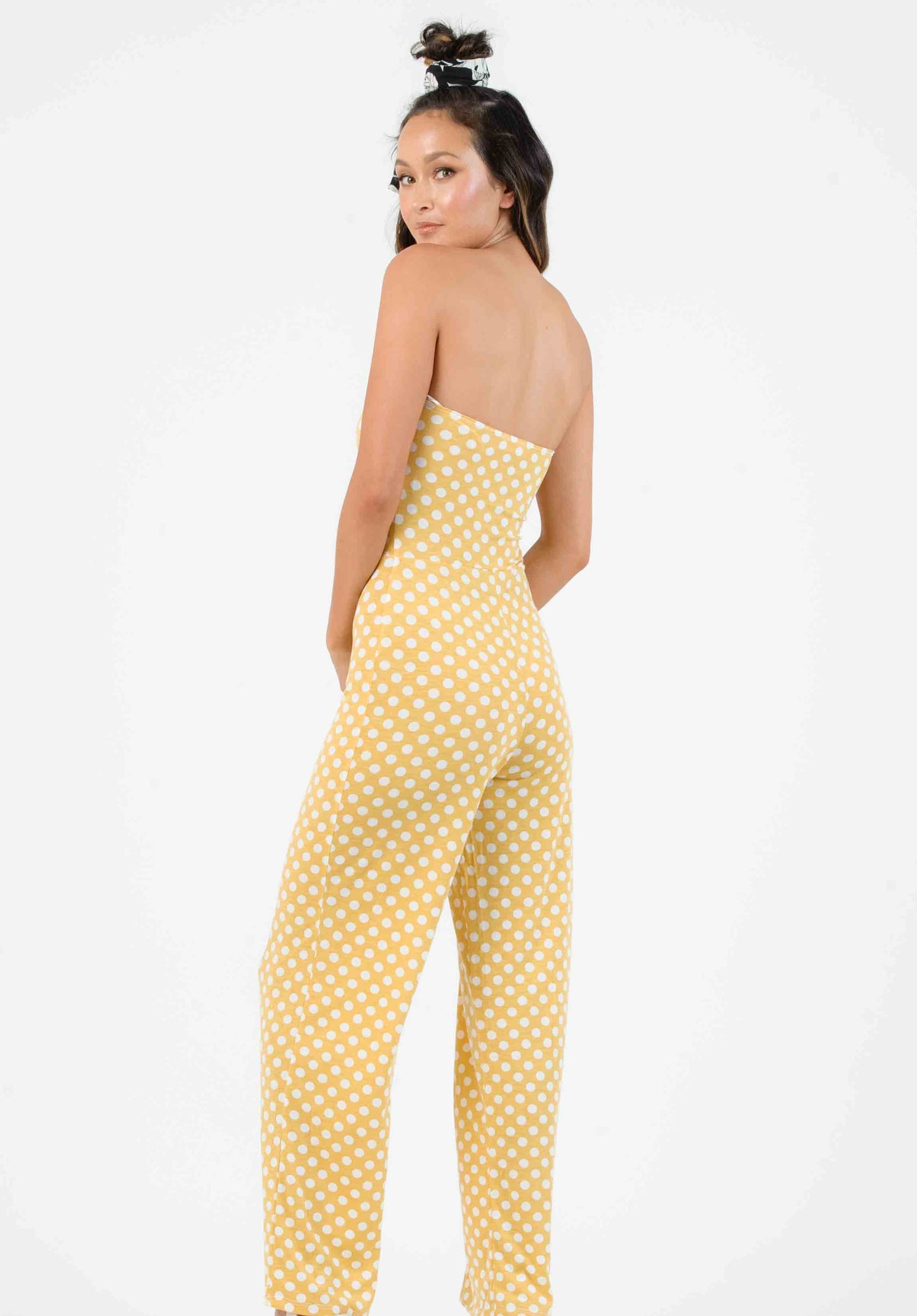 SEFINA SYNCHED JUMPSUIT-MUSTARD/WHITE POLKA DOT