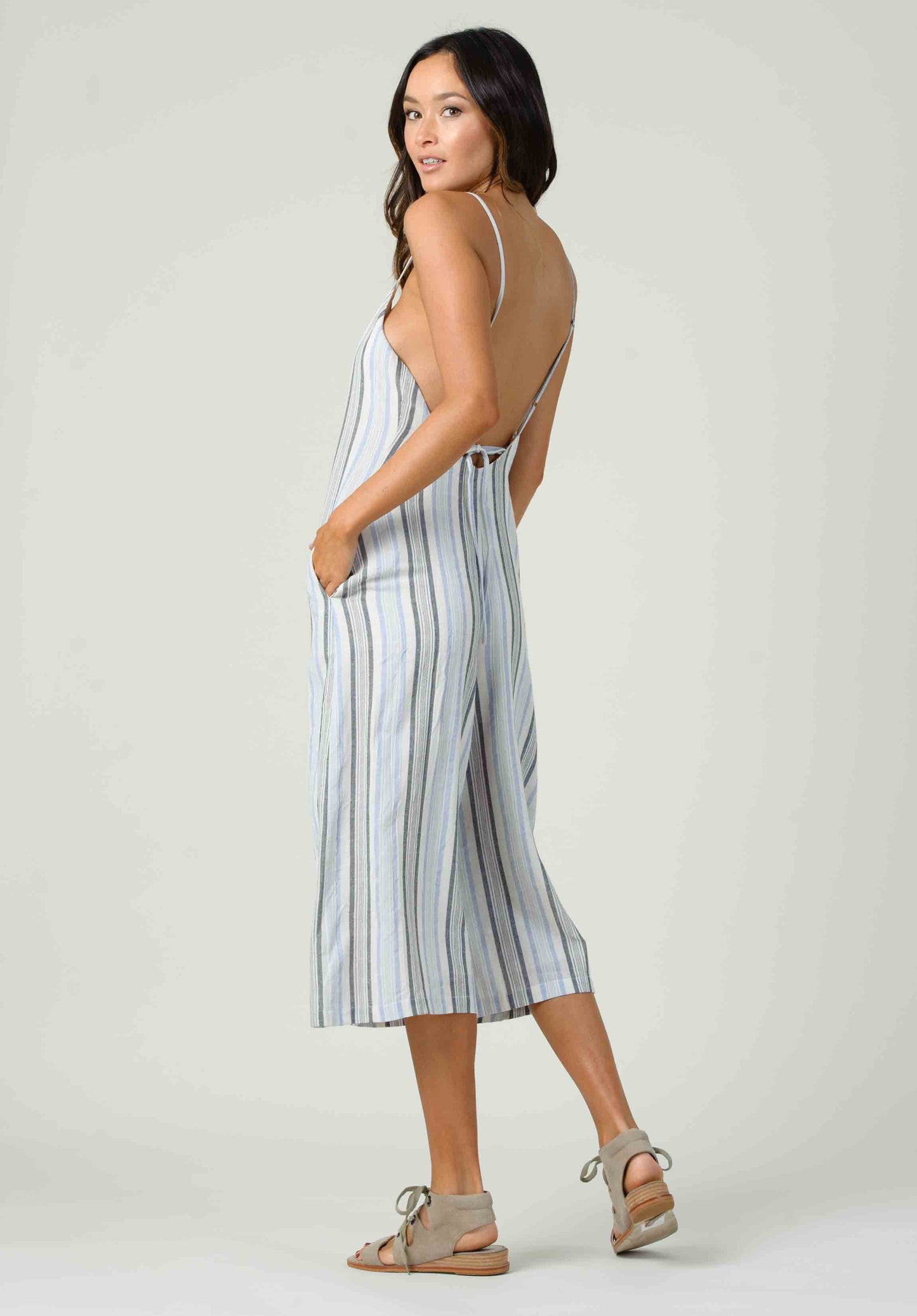ORCHID TIE BACK JUMPSUIT-BLUE MULTISTRIPE