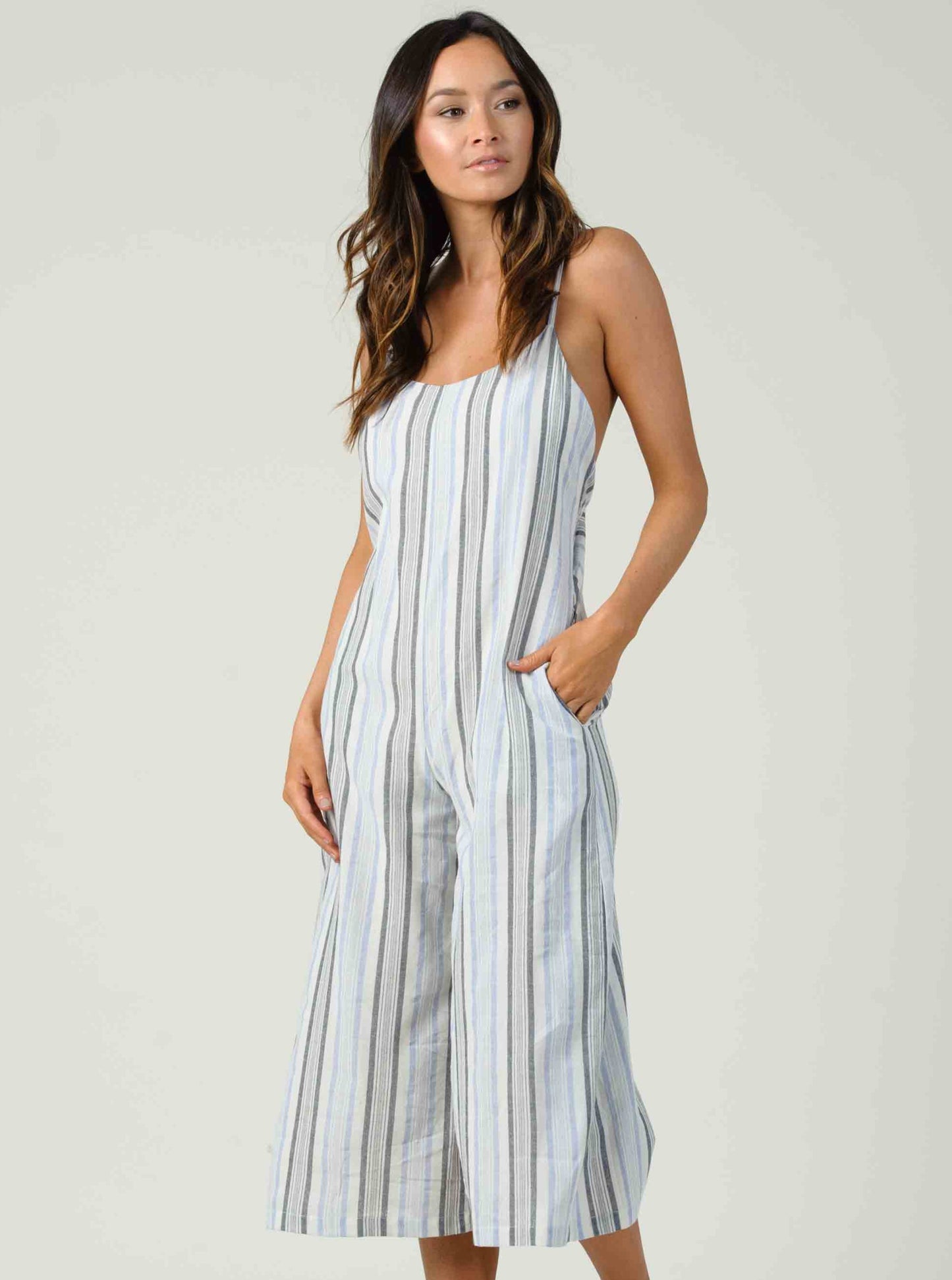 ORCHID TIE BACK JUMPSUIT-BLUE MULTISTRIPE