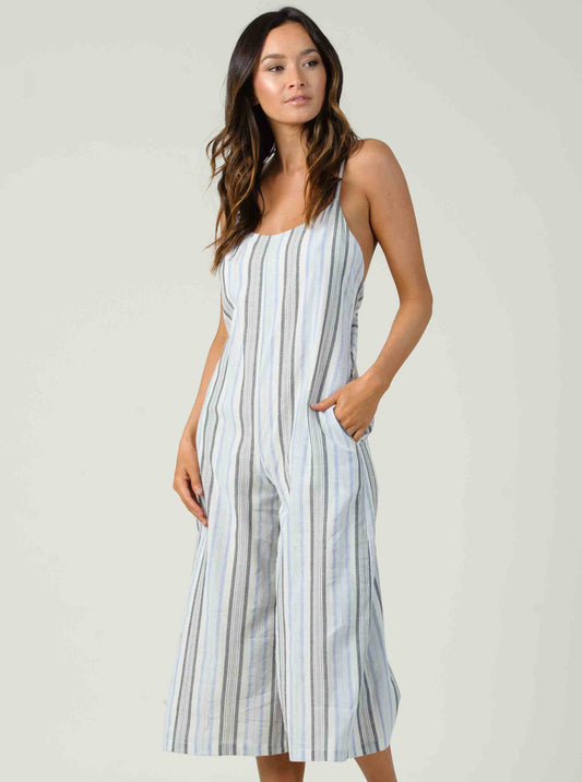 ORCHID TIE BACK JUMPSUIT-BLUE MULTISTRIPE