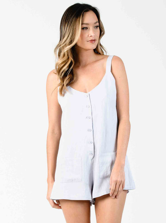 TANSY BUTTON FRONT ROMPER-LAVENDER