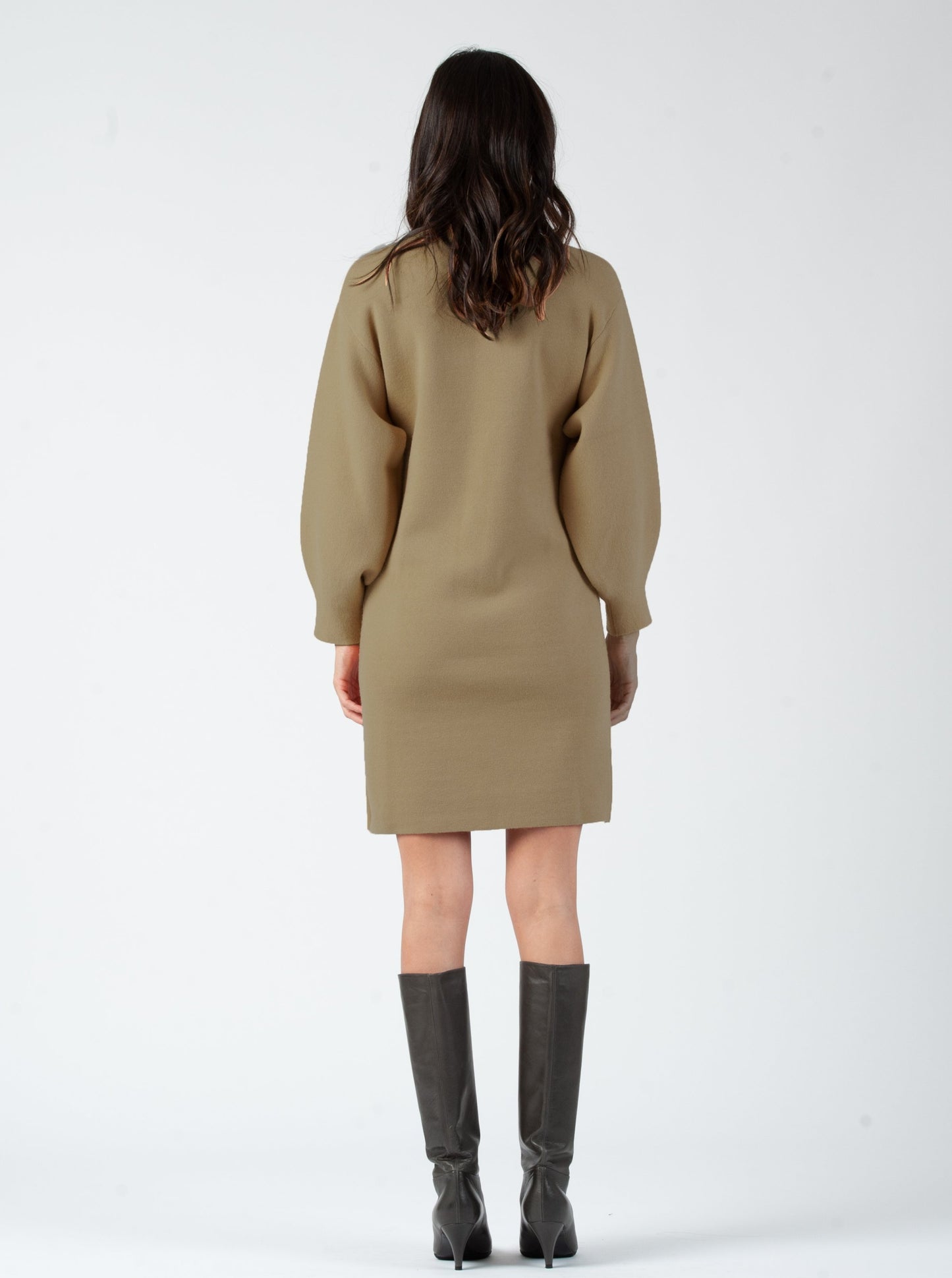 MIRANDA BALLOON SLEEVE SWEATER DRESS-BROWN