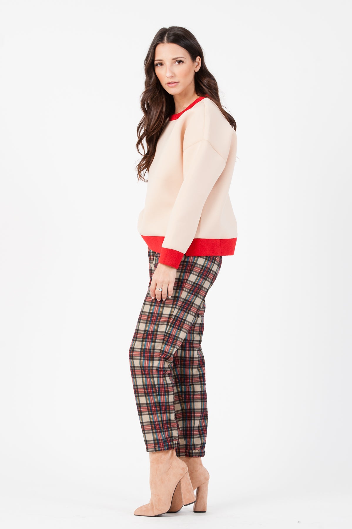 NEOPRENE COLORBLOCKED SWEATSHIRT-NUDE/RED