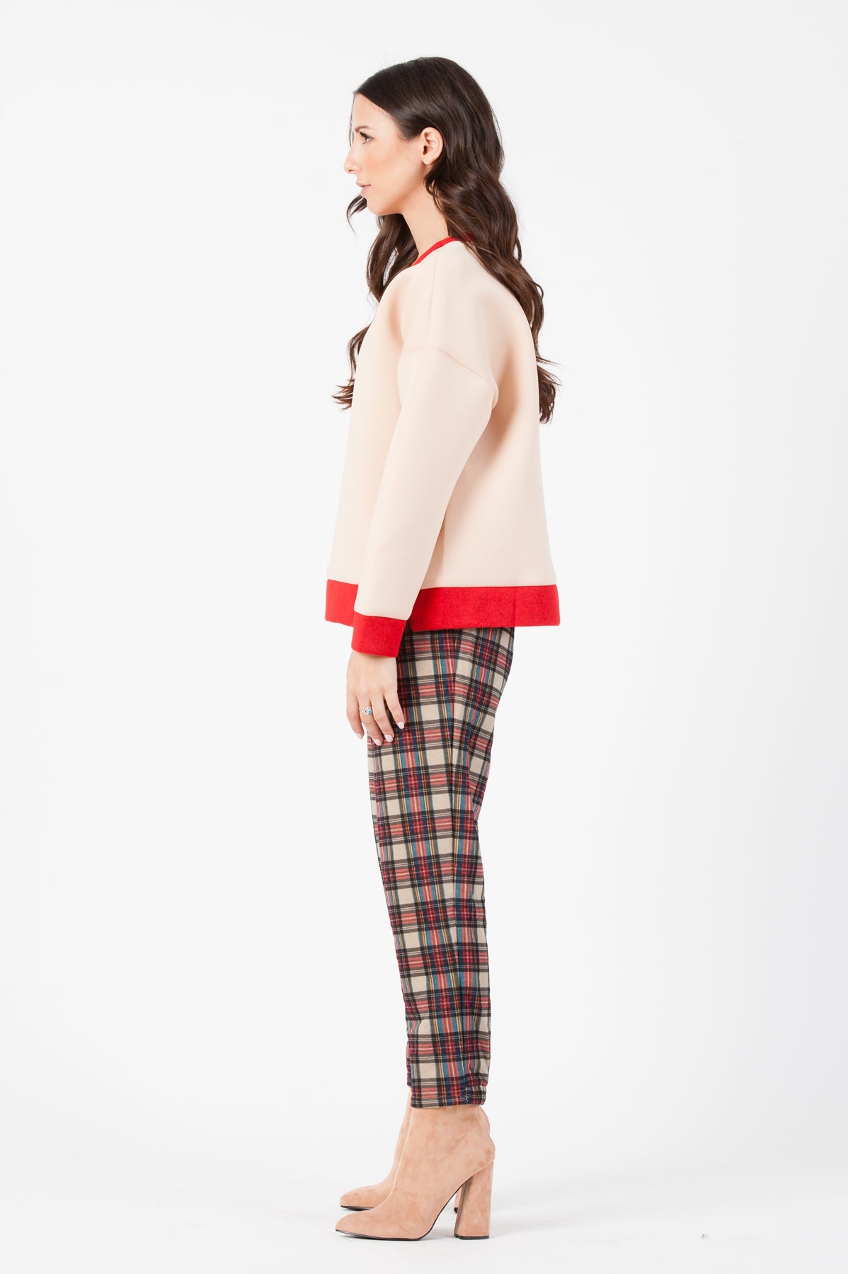 NEOPRENE COLORBLOCKED SWEATSHIRT-NUDE/RED