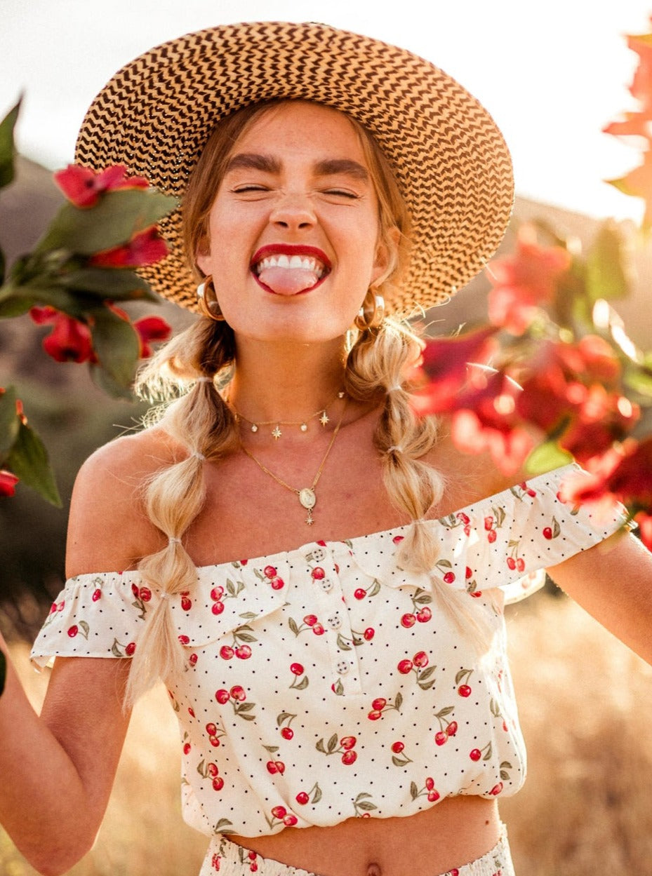 JULIET OTS CROP TOP-IVORY CHERRY