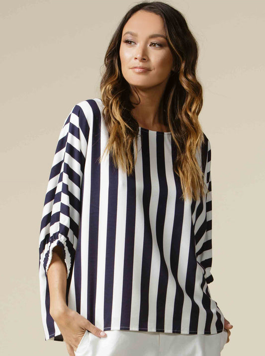 RIVER DOLMAN TOP-NAVY STRIPE
