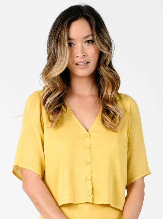 ALISON BUTTON UP CROP TOP-SUN