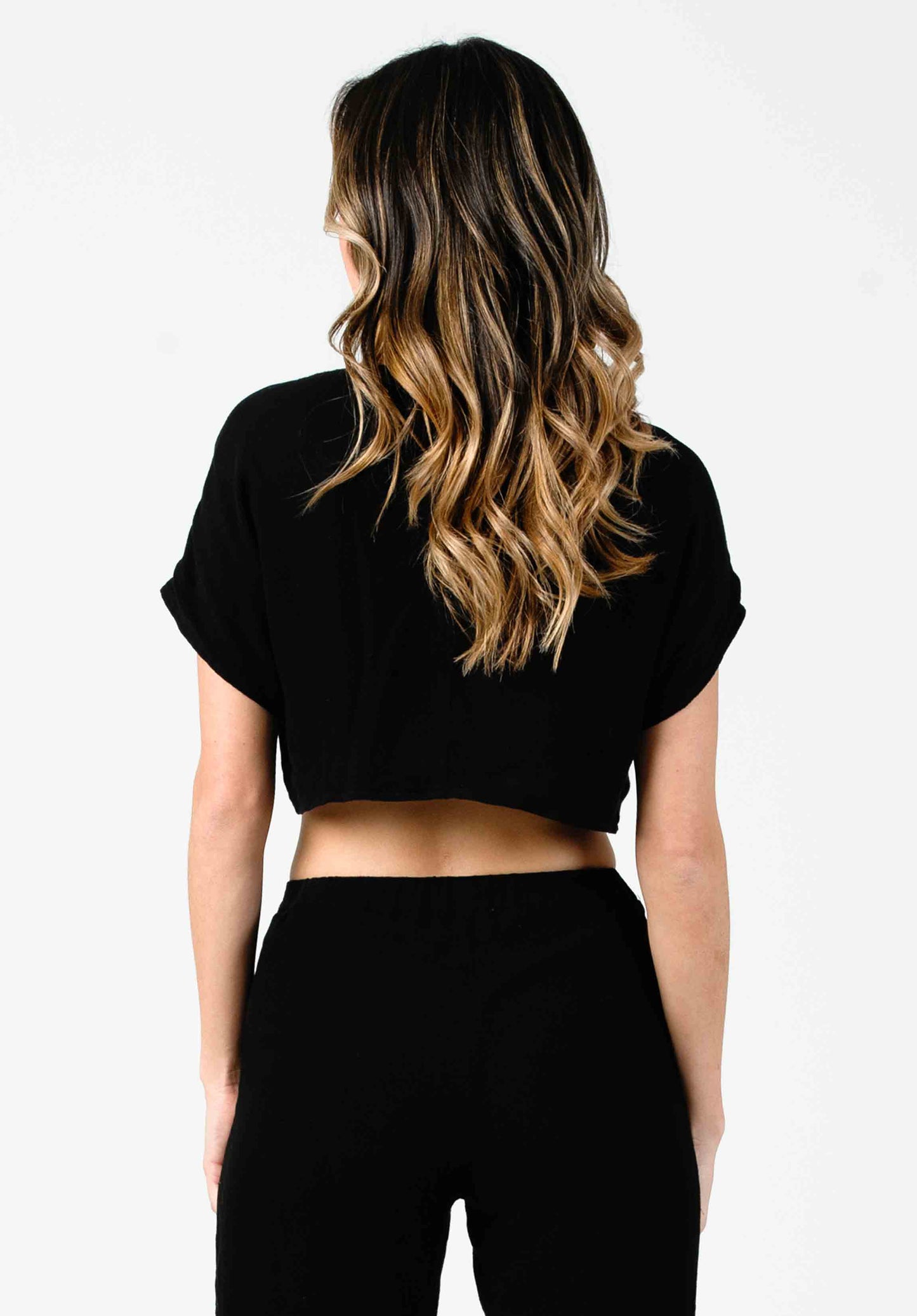 JUNE TIE FRONT CROP TOP-BLACK