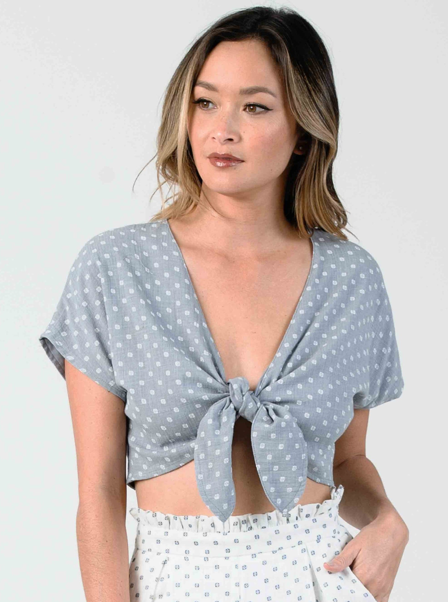 JUNE TIE FRONT CROP TOP-MINERAL BRUSH