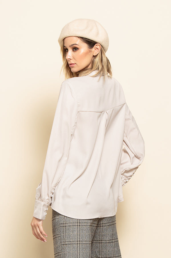 AMIRA MANDARIN COLLAR BLOUSE-BONE