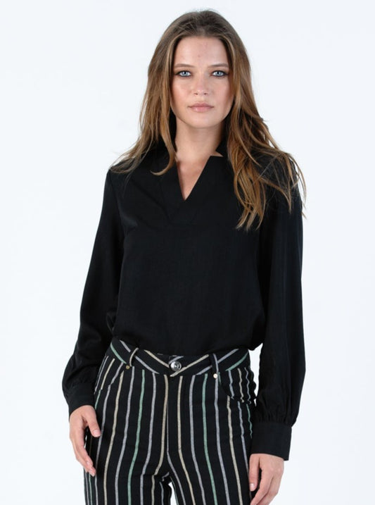MAYFLOWER CUFFED BLOUSE-OBSIDIAN
