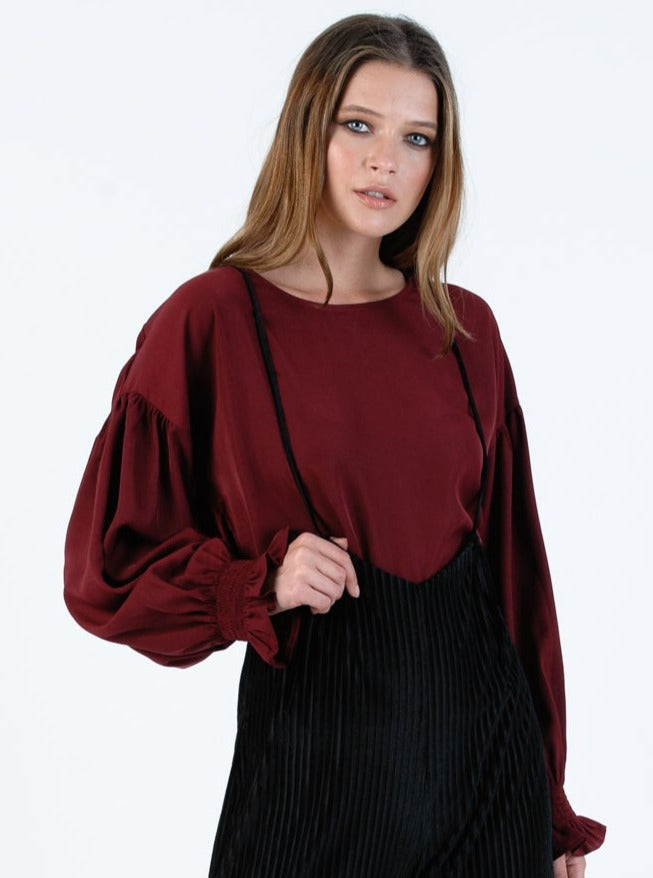 AUTUMN BLOUSE-BURGUNDY XS / BURGUNDY