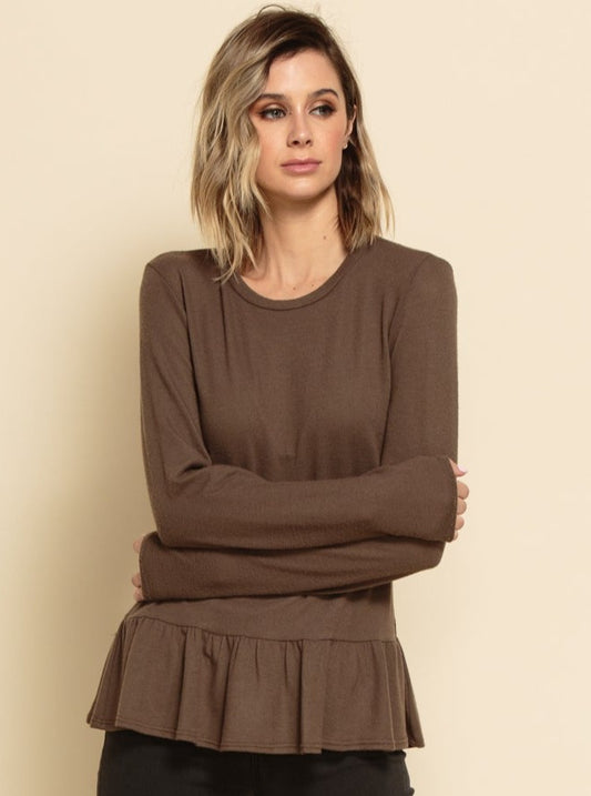 KATHRYN PEPLUM TOP-OLIVE
