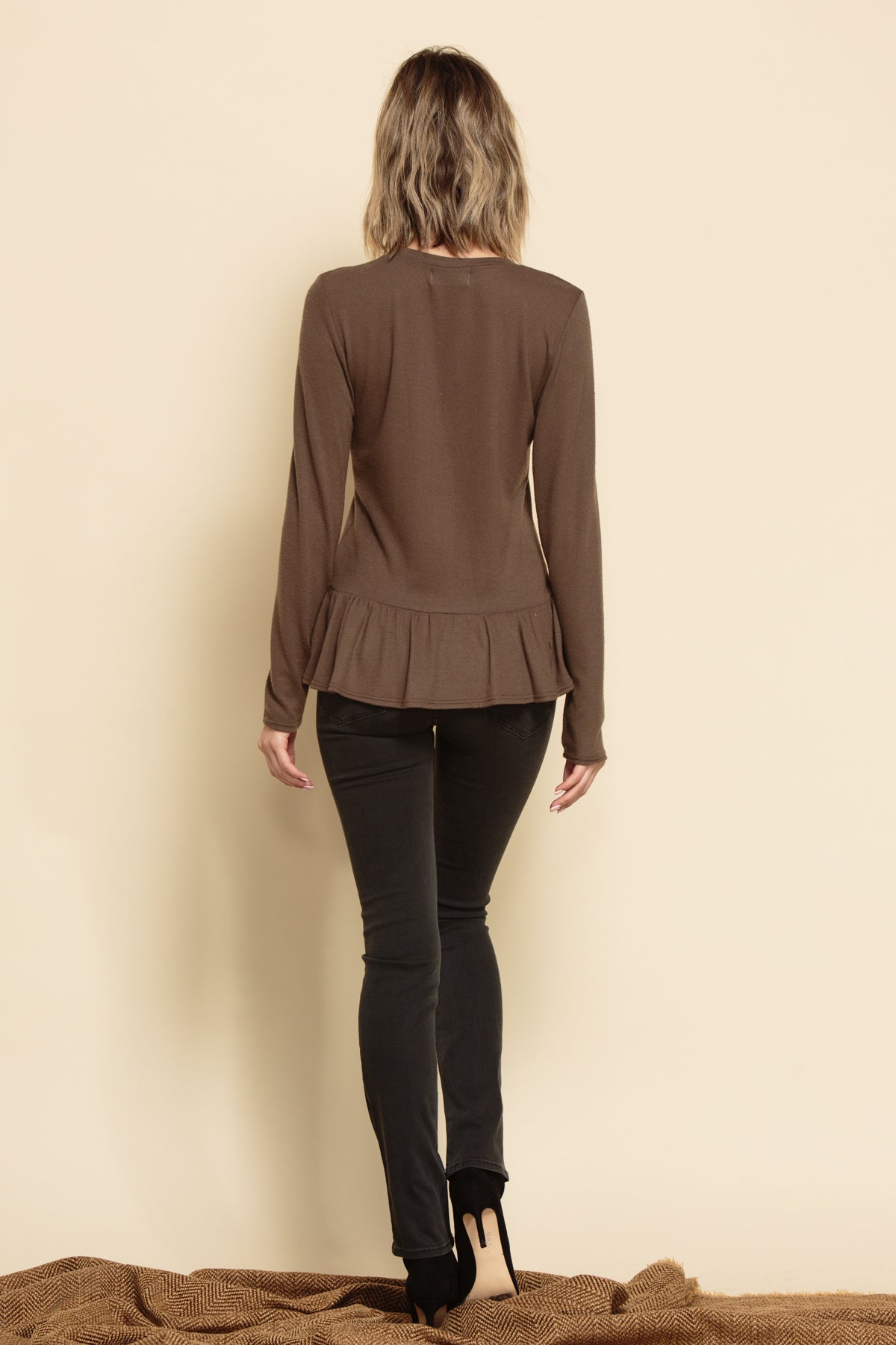 KATHRYN PEPLUM TOP-OLIVE