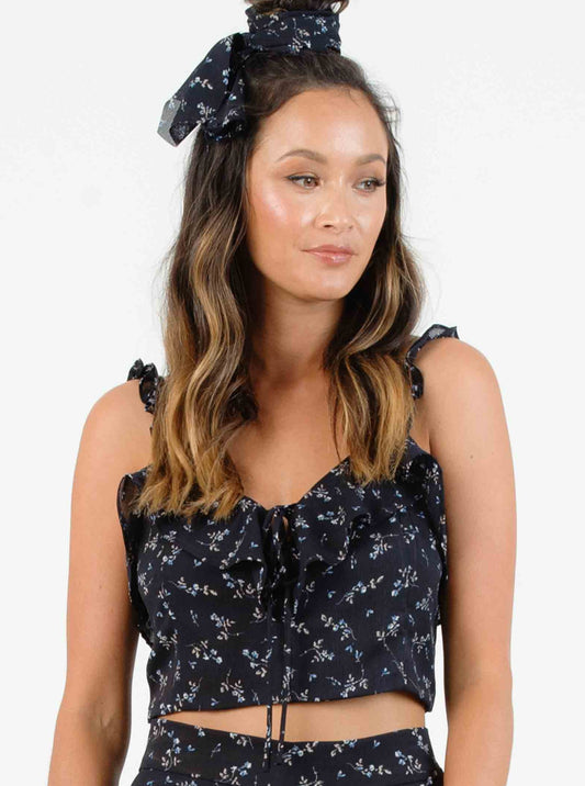 HYGEIA RUFFLE STRAP TOP-NAVY MINI FLORAL
