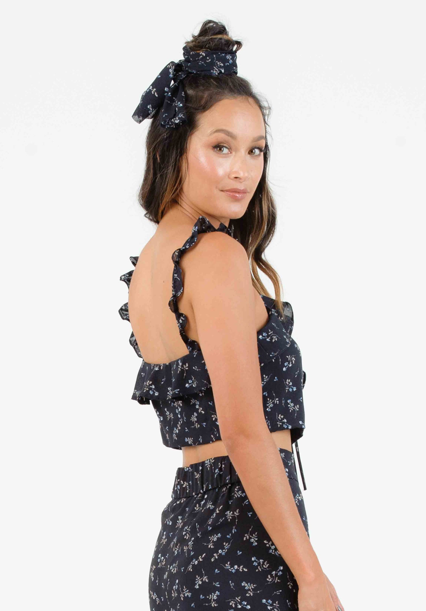 HYGEIA RUFFLE STRAP TOP-NAVY MINI FLORAL