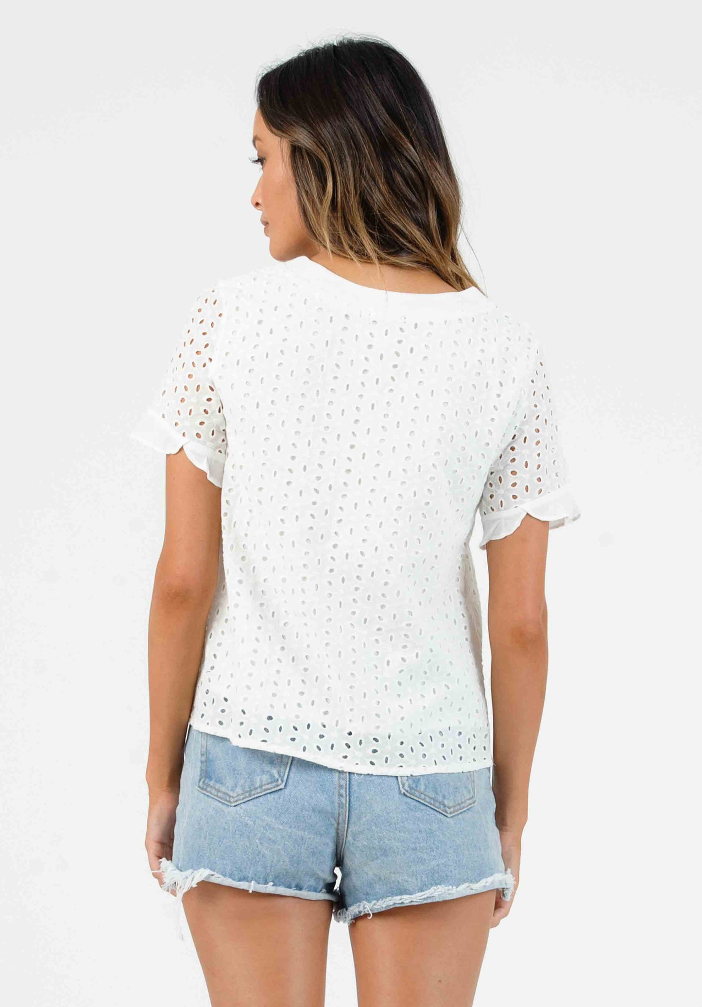 ORION TOP W/ PEDAL SLEEVES-WHITE EYELET