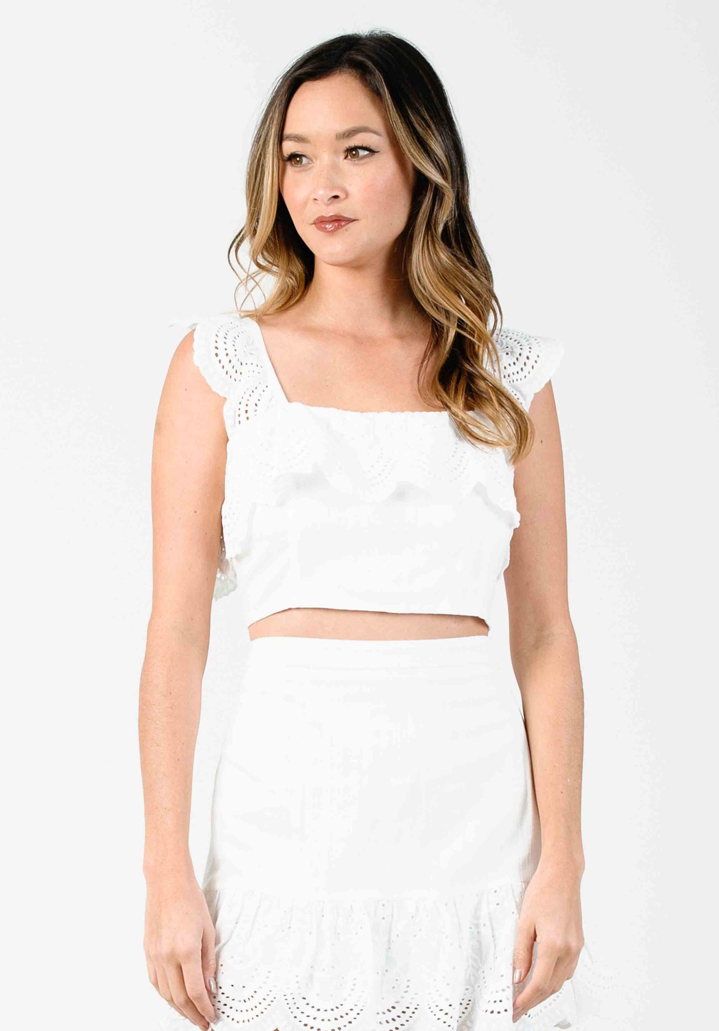 LITAE SCALLOP OVERLAY CROP TANK-WHITE SCALLOP