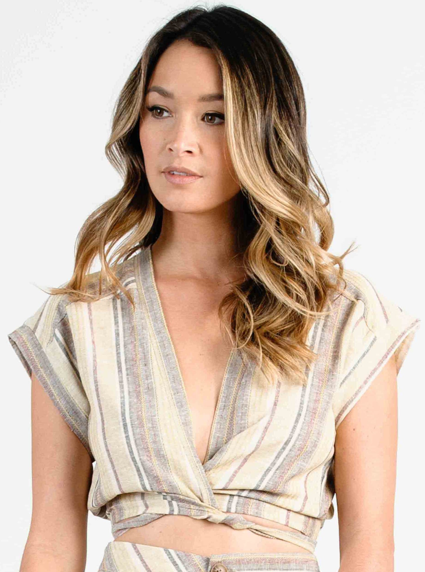 SONORAN TIE FRONT CROP TOP-DESERT STRIPE